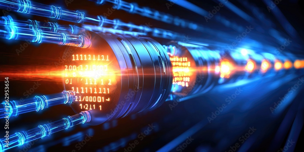 Fototapete data encryption concept illustrated with a glowing digital lock and secure transmission lines, empha