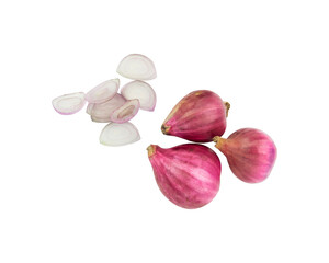 shallots and slices isolated on white background