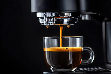 a drip coffee maker in the process of brewing coffee black background 