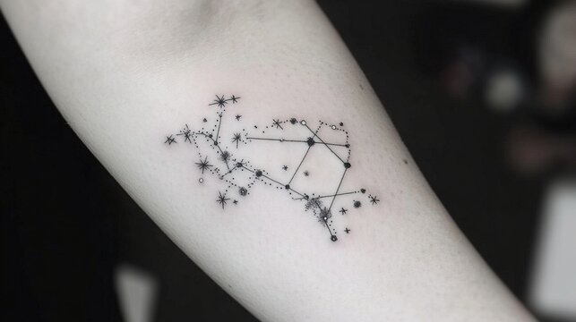 A constellation tattoo with dots and lines connecting stars, each star representing a meaningful event or person.