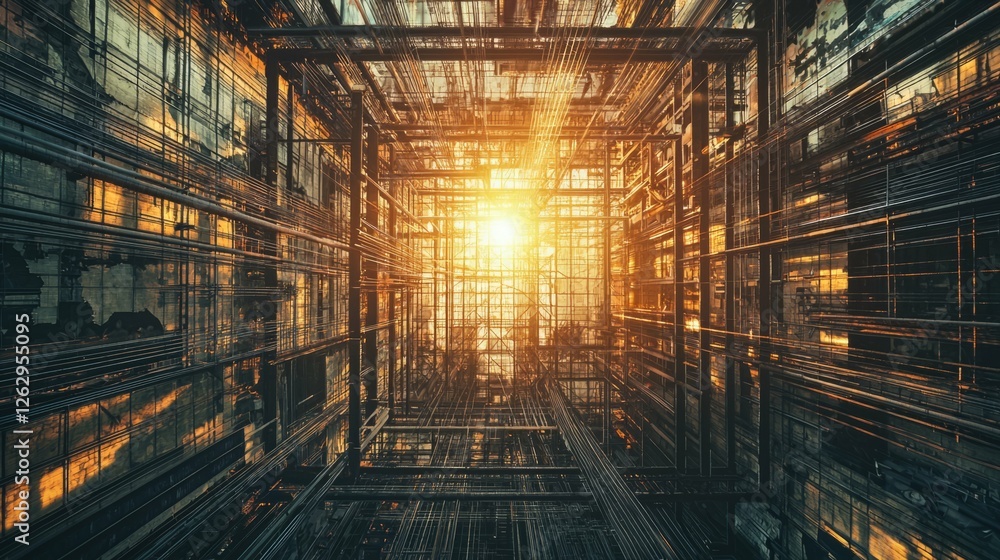 Poster abstract futuristic structure with rays of light and shadows