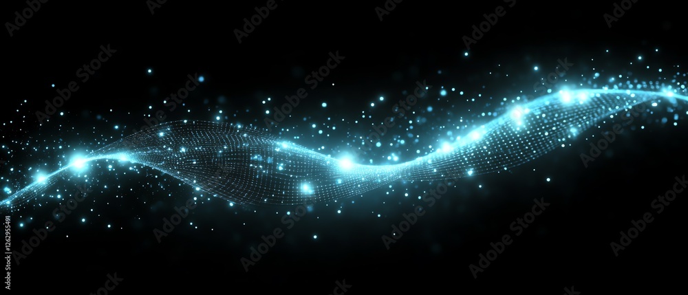 Poster abstract blue digital wave particle background glow cool data light