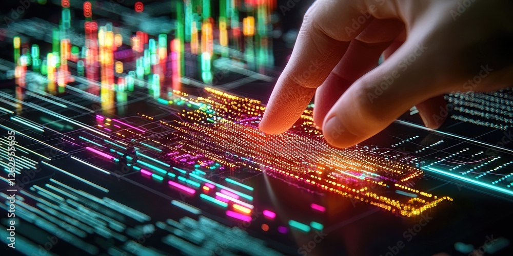 Aufkleber a digital signature being created on a touchscreen, with financial charts and an encrypted communica