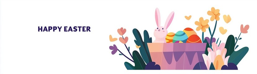 Easter - themed Illustration with Bunny and Patterned Eggs