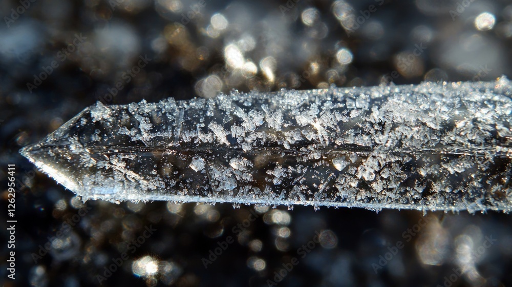 Poster close-up of ice crystal with glimmering texture on dark background