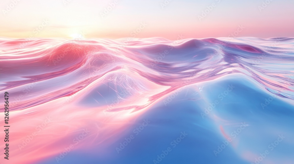 Aufkleber abstract iridescent holographic curved lines on a sky blue background. modern 3d rendering illustrat