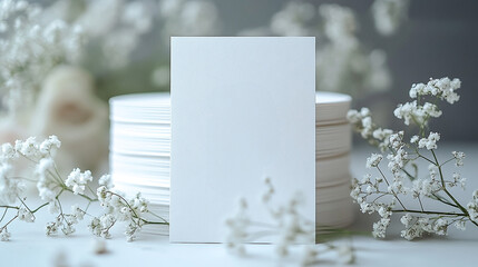 Minimalist wedding RSVP card with white floral elements