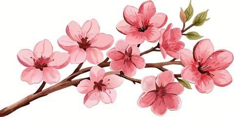 Cherry Blossoms in Full Bloom - Elegant Watercolor Floral Illustration.