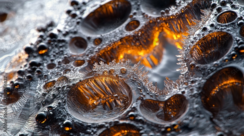 Poster intricate patterns of bubbles and textures in abstract liquid surface