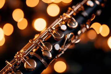 Fototapeta premium Clarinet close-up with bokeh background