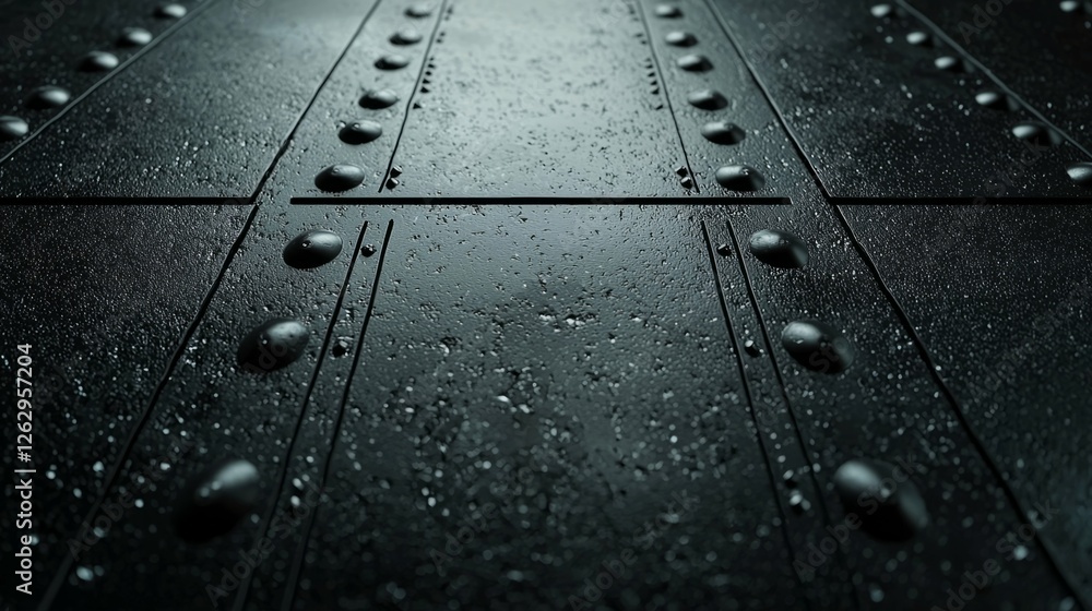 Aufkleber dark metallic surface with raindrops and visible rivets and texture