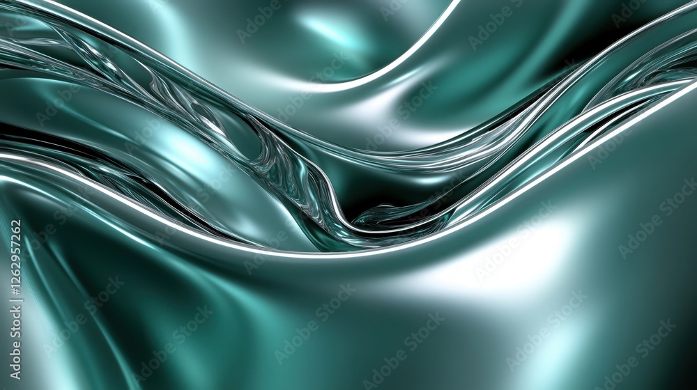 Poster abstract iridescent holographic curved lines on a mint green background. modern 3d rendering illustr