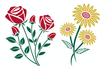 Elegant Stylized Floral Vector Art – Minimalist Rose and Daisy Design for Modern Decor.