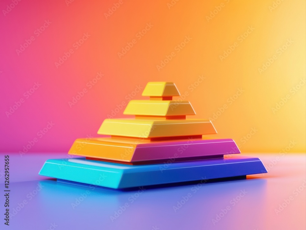Poster a colorful pyramid of stacked blocks arranged from largest to smallest, set against a vibrant gradie