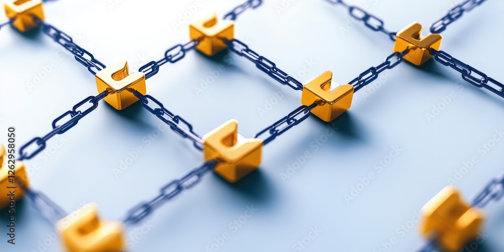 Poster illustrated concept of smart contracts facilitating secure financial services with blockchain nodes,