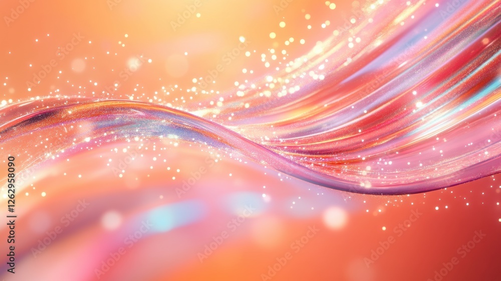 Aufkleber abstract iridescent holographic curved lines on a peach background. modern 3d rendering illustration