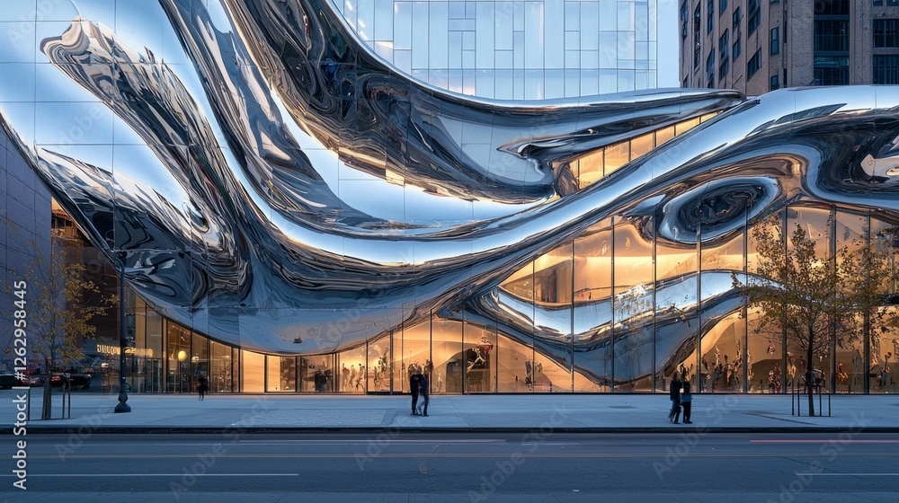 Poster reflective modern architecture with unique curved design features