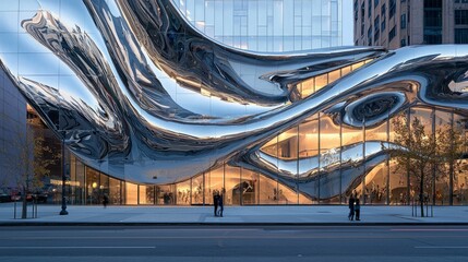 Obraz premium Reflective Modern Architecture with Unique Curved Design Features