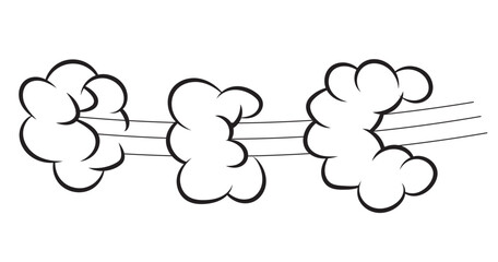 Comic speed motion effect, clouds way, trail set fast wind swirl, puff poof elements isolated on white background. Blow explosion