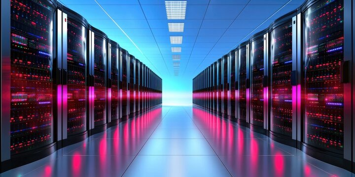 a secure server room with illuminated data encryption systems and network safety elements, emphasizing reliable data protection, with minimalistic surroundings