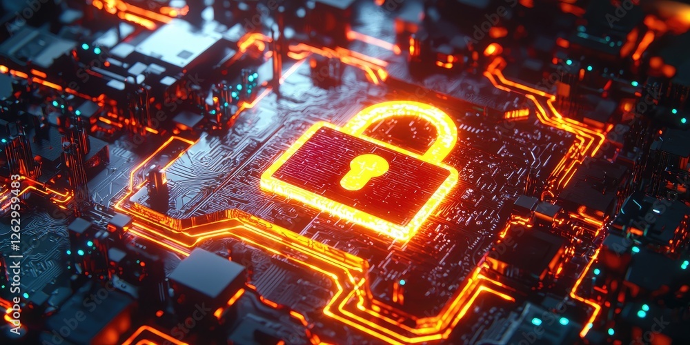 Fototapete data encryption portrayed through a glowing digital lock and cryptographic keys on a sleek, neutral 