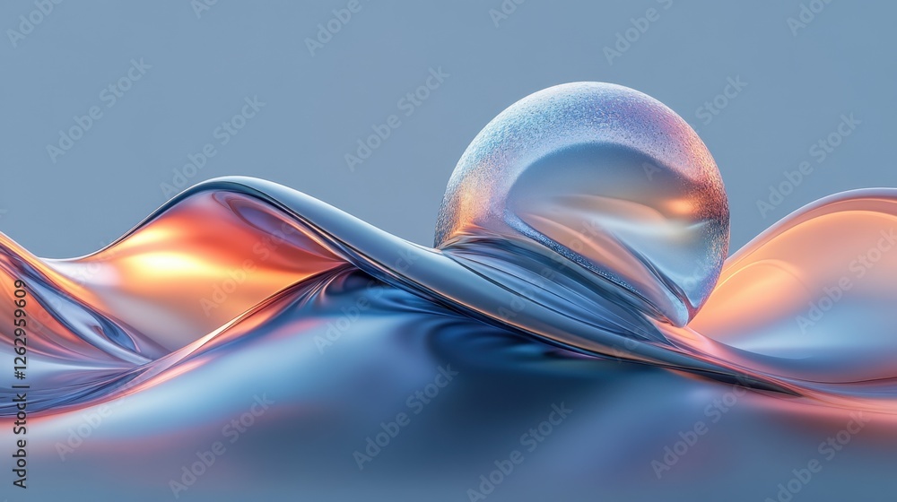 Poster abstract iridescent holographic curved lines on a deep blue background. modern 3d rendering illustra