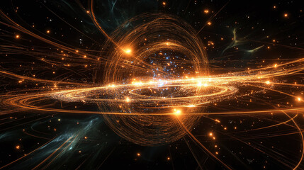 A digital simulation of quantum entanglement, showing particles connected across vast distances