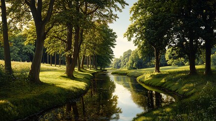 Obraz premium Serene Summer Stream: A Tranquil Landscape Photograph AI Generated