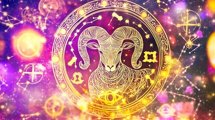 Fototapeta premium Aries Zodiac Sign Cosmic Background Astrology