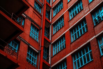 Obraz premium Urban Brick Building with Turquoise Windows