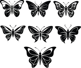 A premium set of vectors with wings butterfly silhouette design
