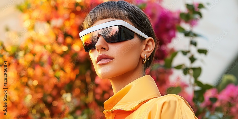 Poster future fashion trends blending high-tech wearables with classic styles, captured on a clean backdrop