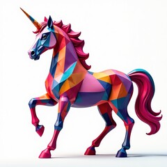 Obraz premium Cubist Unicorn Cub, Dimensional Art, Vibrant Colors