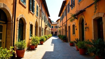 Fototapeta premium Cortona Tuscany Street Scene - Sunny Day