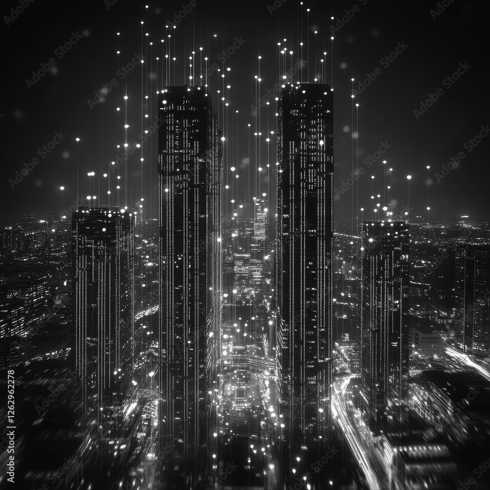 Poster illuminated metropolis: a symphony of light and data streams in the urban nightscape