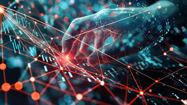 AI Ethics and Governance. 3D neural network with ethical issues highlighted in red studied