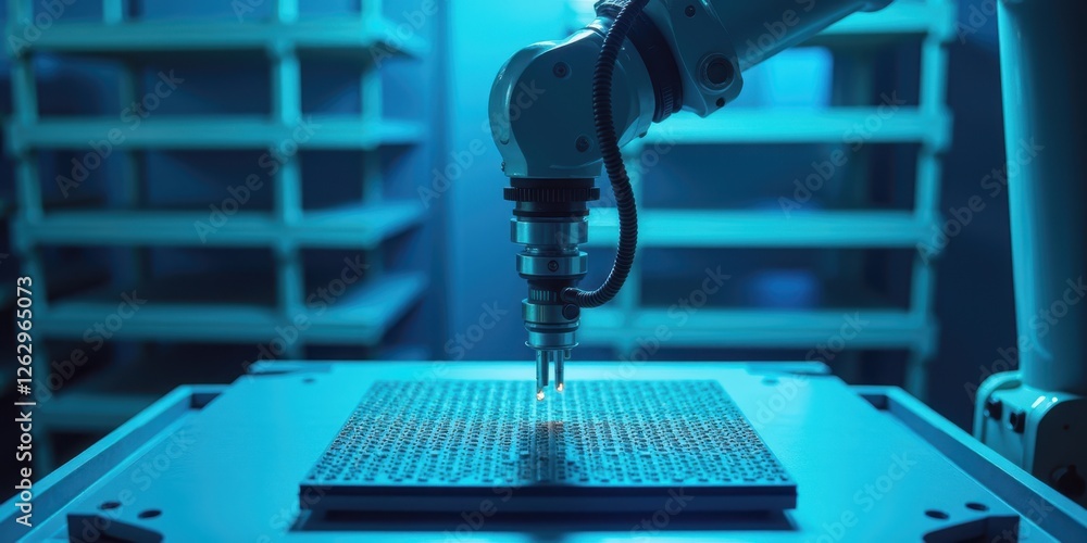 Poster advanced robotic arm in fabrication process with precision tools