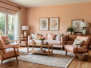 Peach Walls Living Room Soft Furnishings Decor