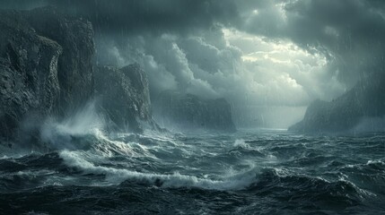 Obraz premium Dramatic Seascape with Stormy Clouds and Turbulent Waves