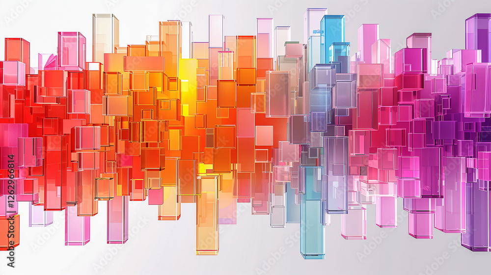 Poster vibrant abstract 3d glass blocks in gradient colors..