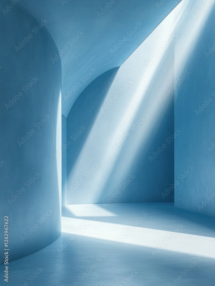 Poster minimalist product presentation podium with soft blue background and abstract design