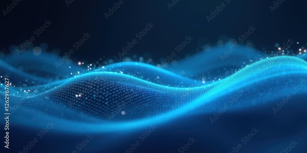 Poster blue abstract wave background with sparkling elements and depth
