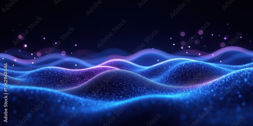 Poster abstract tech background with waves and bokeh effects in blue