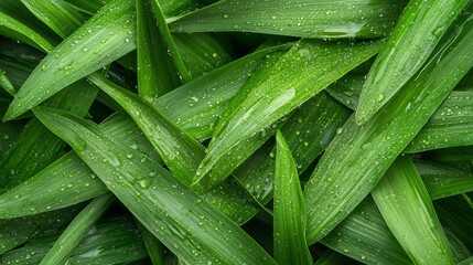 Obraz premium A closeup of raindrops on fresh green leaves, capturing the essence of nature s cycle of renewal