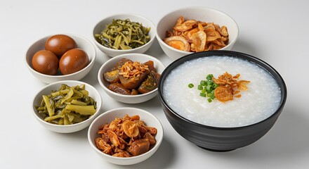 Delicious Congee Rice Porridge with Side Dishes