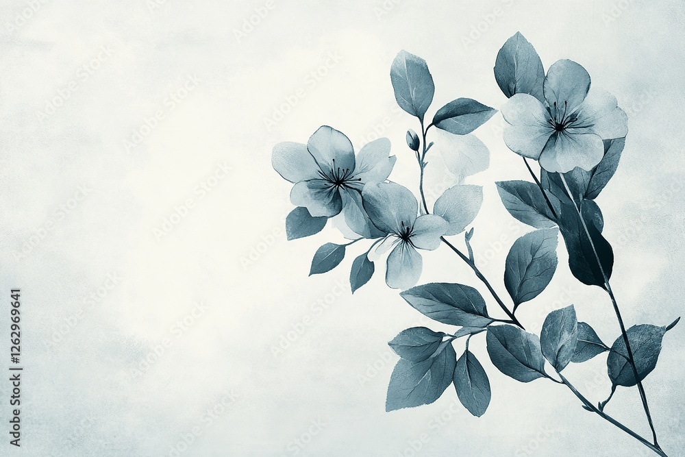 Poster a delicate vector background featuring lush plants and blooming flowers, creating a fresh and natura