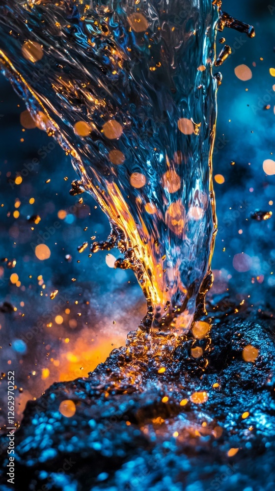 Poster dynamic splashing water with bright bokeh and vibrant colors