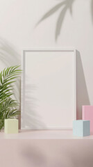 Minimalist mock up poster frame with tropical elements for design inspiration