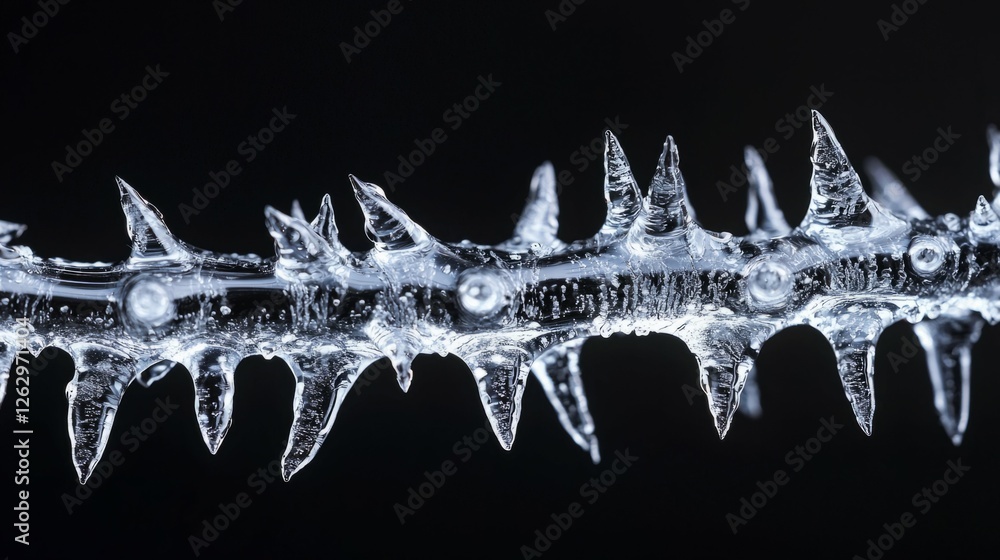 Aufkleber intricate ice formation with sharp spikes on a black background