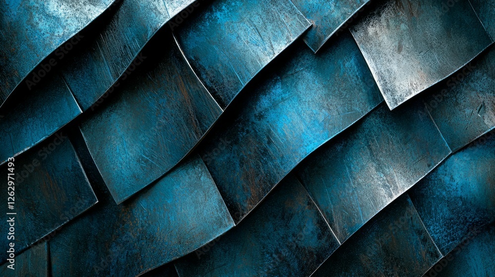 Poster textured deep blue metallic surface with wavy patterns and shadows